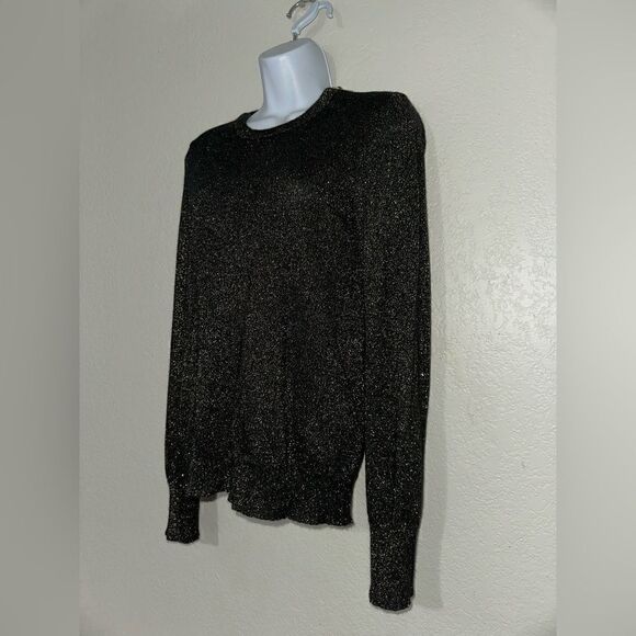 Equipment Femme Ondine Crew Neck Sweater Black/Gold Sparkle Merino Wool/… - Picture 2 of 7